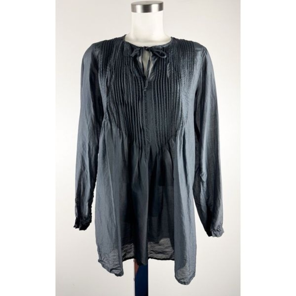 Cp Shades Silk Cotton Small Blend Pleated Long Sleeve Lightweight Blouse Grey